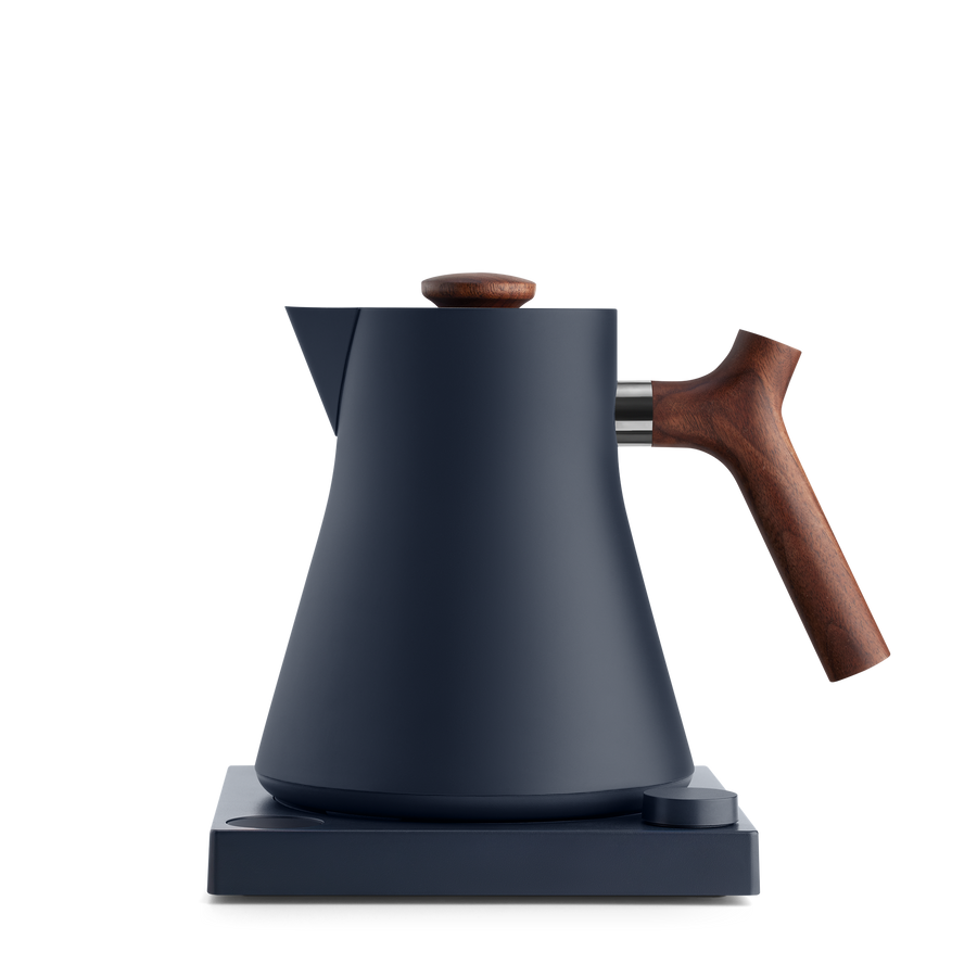 Fellow Corvo EKG Electric Kettle stone blue walnut side