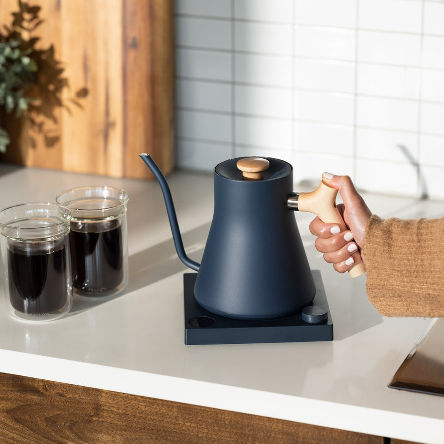 Fellow Stagg Electric Kettle Blue maple lifestyle