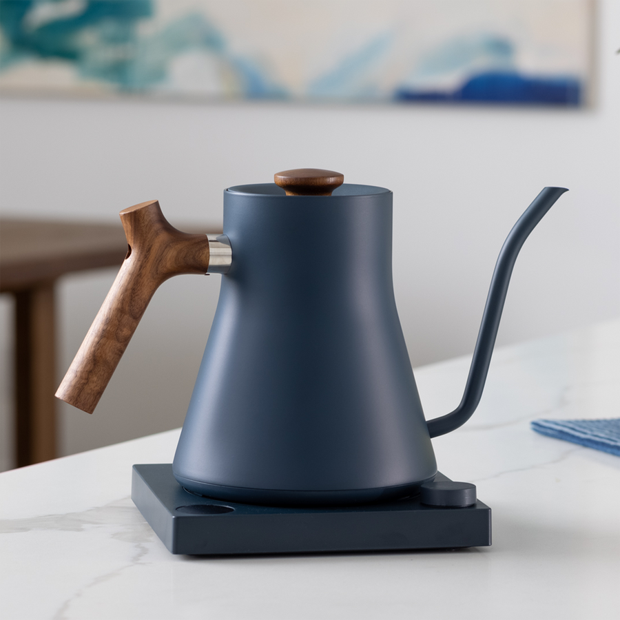 Fellow Stagg Electric Kettle Blue Walnut lifestyle