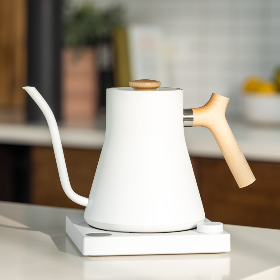 Fellow Stagg Electric Kettle white maple lifestyle